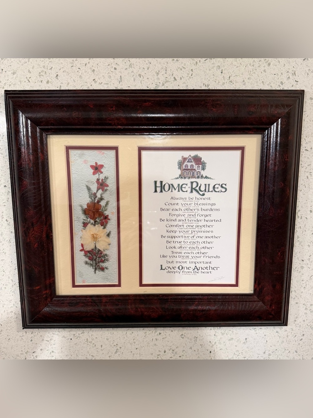 Home Rules Framed Wall Art in Burgundy and Cream